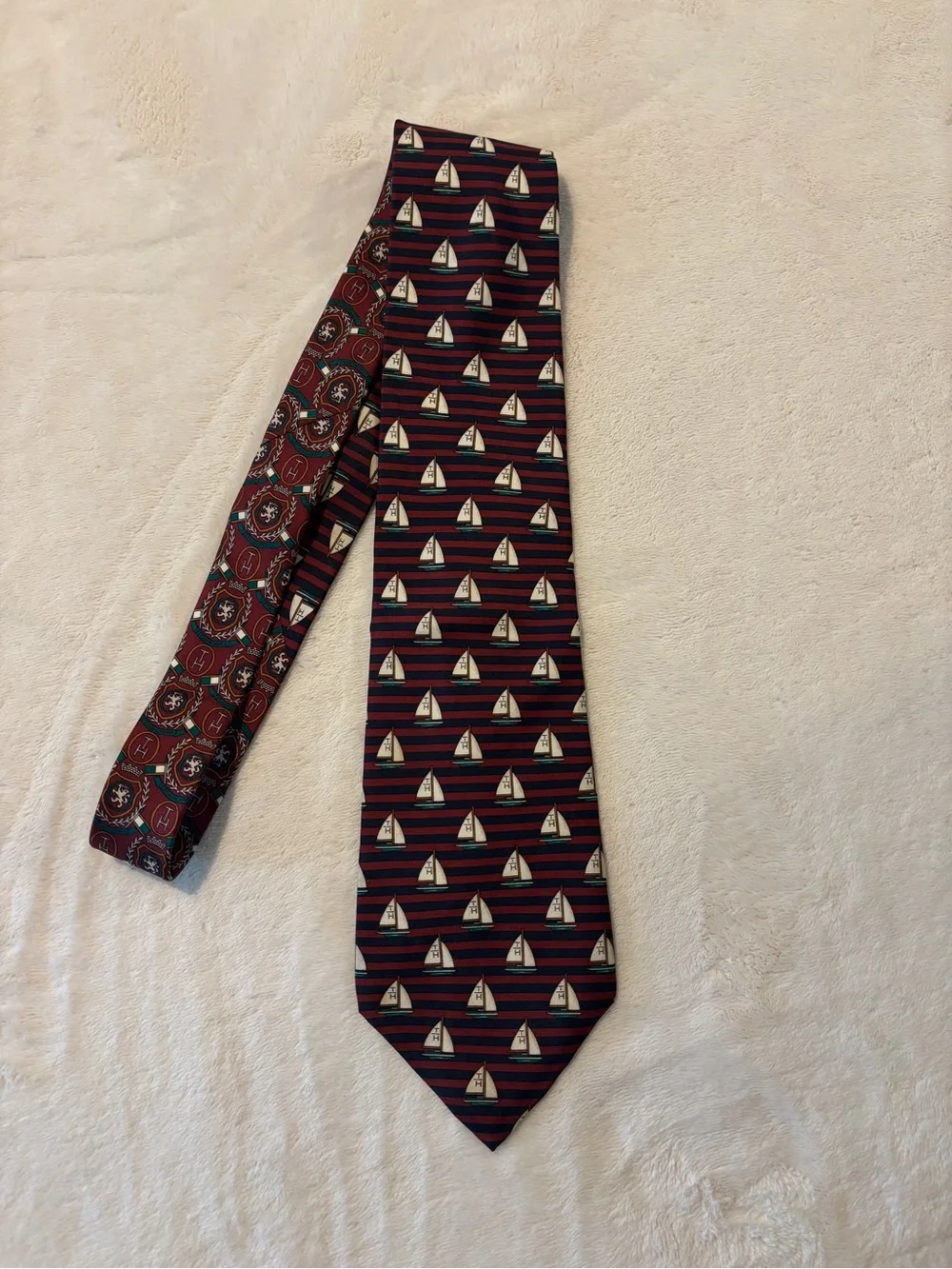 Vintage Tommy Hilfiger Red Blue 100% Italian Silk Made In USA Sail Boat Print